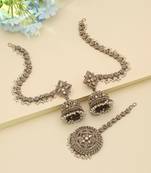 royal pearl kundan jhumka tikka set in antique gold