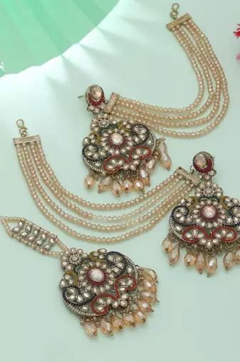 multicolor kundan dangle earrings tikka set