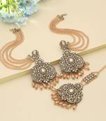 gold kundan dangle earrings tikka bridal set