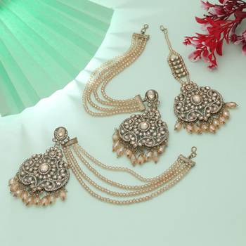 gold kundan dangle earrings tikka bridal set 2