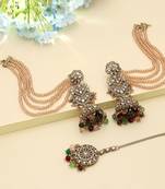 multicolor beaded kundan jhumka earrings tikka set