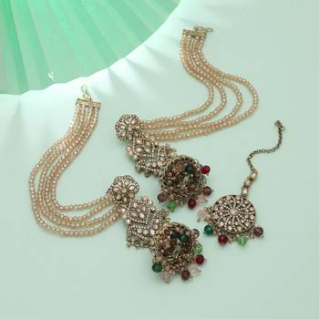multicolor beaded kundan jhumka earrings tikka set 2