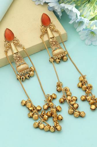 Orange Color Long Kasmiri Earrings Traditional