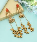 orange stone long kashmiri earrings with ghungroo