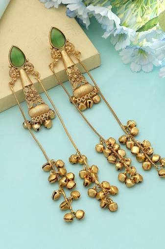 Pista Green Long Kasmiri Earrings Festive Style