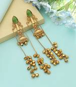 pista green ethnic dangler earrings with ghungroo drops