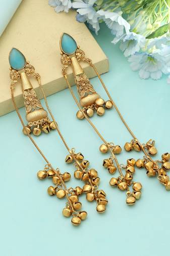 Firozi Long Kasmiri Earrings Elegant Style