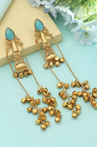 Firozi Long Kasmiri Earrings Elegant Style