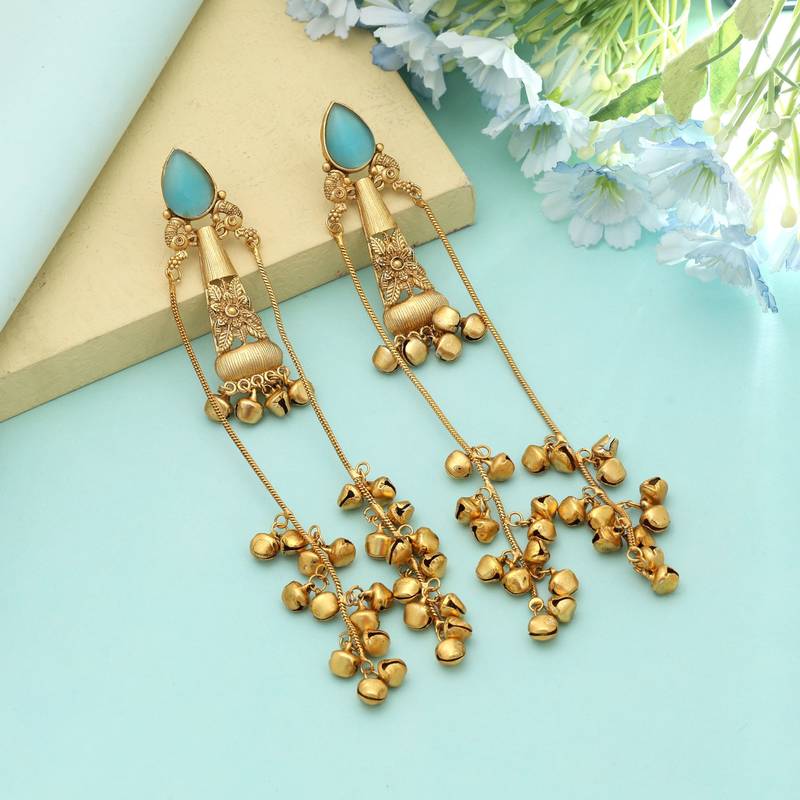 Firozi Long Kasmiri Earrings Elegant Style