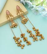 pink stone kashmiri long tassel earrings