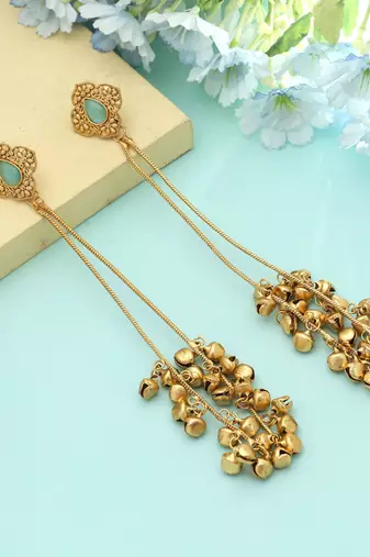 Pista Green Long Kasmiri Earrings Classic Style