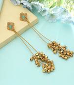 pista green kashmiri long tassel earrings