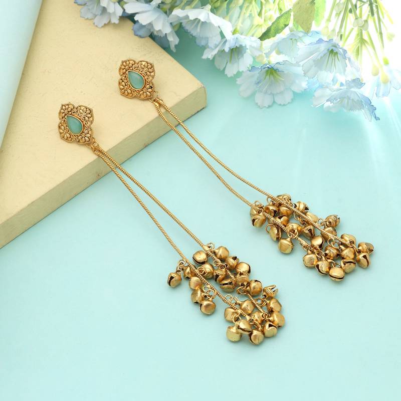 Pista Green Long Kasmiri Earrings Classic Style