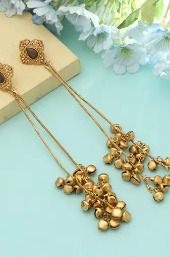 Dark Grey Long Kasmiri Earrings Modern Style