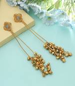 sky blue gold kashmiri long drop earrings