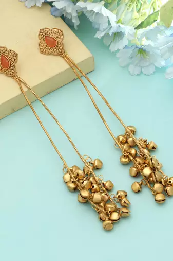 Orange Long Kasmiri Earrings Traditional Style