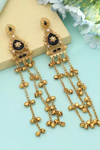 Black Long Kasmiri Earrings Statement Style