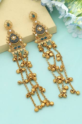 Sea Blue Long Kasmiri Earrings Elegant Style