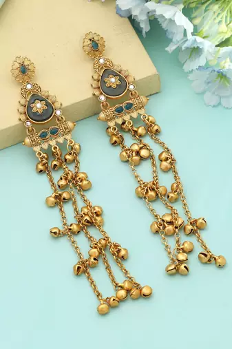 Sea Blue Long Kasmiri Earrings Elegant Style