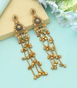 sea blue gold kashmiri long chandelier earrings