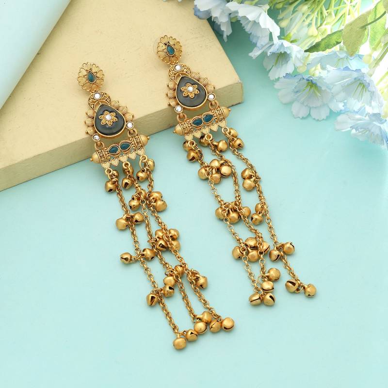 Sea Blue Long Kasmiri Earrings Elegant Style