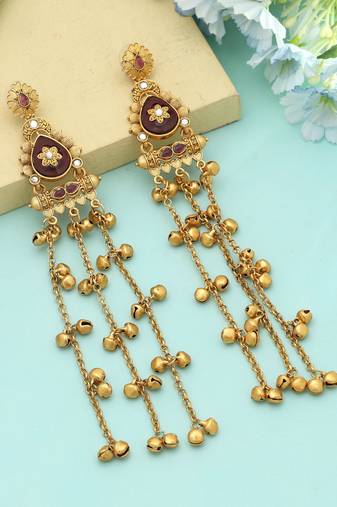 Purple Long Kasmiri Earrings Royal Style