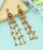 maroon gold kashmiri long chandelier earrings