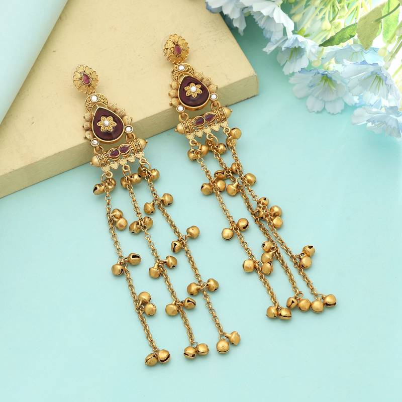 Purple Long Kasmiri Earrings Royal Style