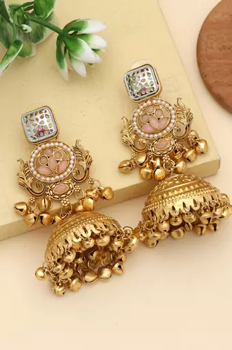 pink gold plated kashmiri jhumka earrings classic