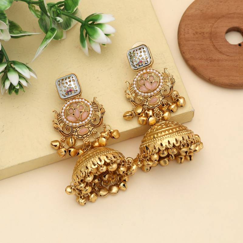 Pink Jhumka Kasmiri Earrings Classic Style