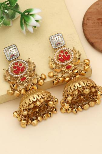 Red Jhumka Kasmiri Earrings Bridal Style