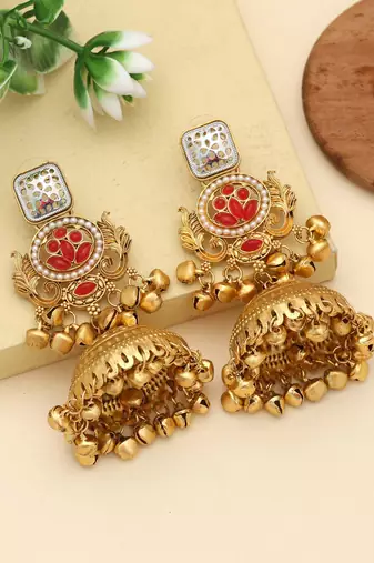 Red Jhumka Kasmiri Earrings Bridal Style