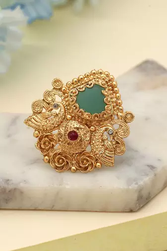 Rama Green Matte Gold Rings Minimal Design