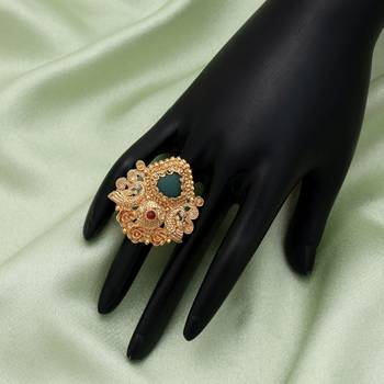 rama green gold plated floral statement ring adjustable 2