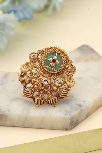 Rama Green Matte Gold Rings Modern Style