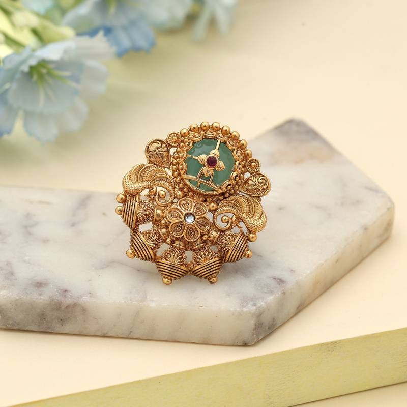 Rama Green Matte Gold Rings Modern Style
