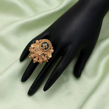 rama green gold plated statement ring adjustable 2