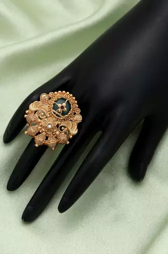 rama green gold plated statement ring adjustable