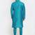 Elegant men's raw silk kurta with pants stitched in turquoise color