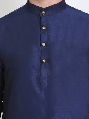 Elegant men's raw silk kurta with pants stitched dark blue color 4