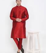 Elegant men's raw silk kurta with pants stitched maroon color