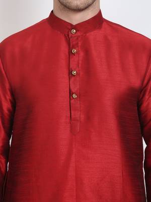 Elegant men's raw silk kurta with pants stitched maroon color 5