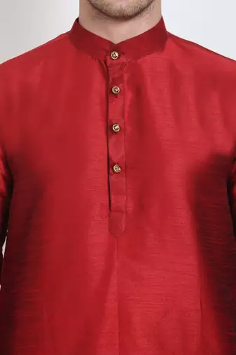 Elegant men's raw silk kurta with pants stitched maroon color
