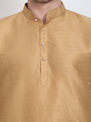 Elegant men's raw silk kurta with pants stitched golden color 5