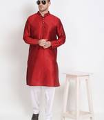 Men's raw silk maroon kurta with cotton pant set