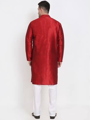 Men's raw silk maroon kurta with cotton pant set 3