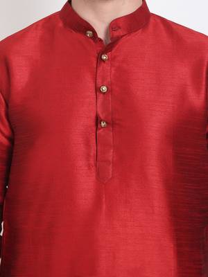 Men's raw silk maroon kurta with cotton pant set 4