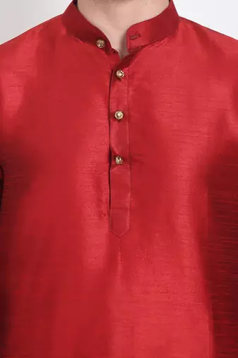 Men's raw silk maroon kurta with cotton pant set