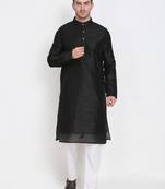 Men's raw silk black kurta with cotton pant set