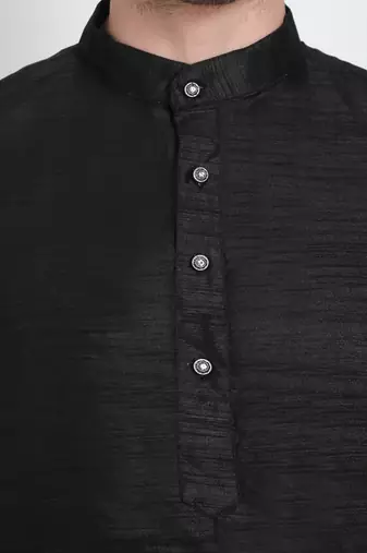 Men's raw silk black kurta with cotton pant set